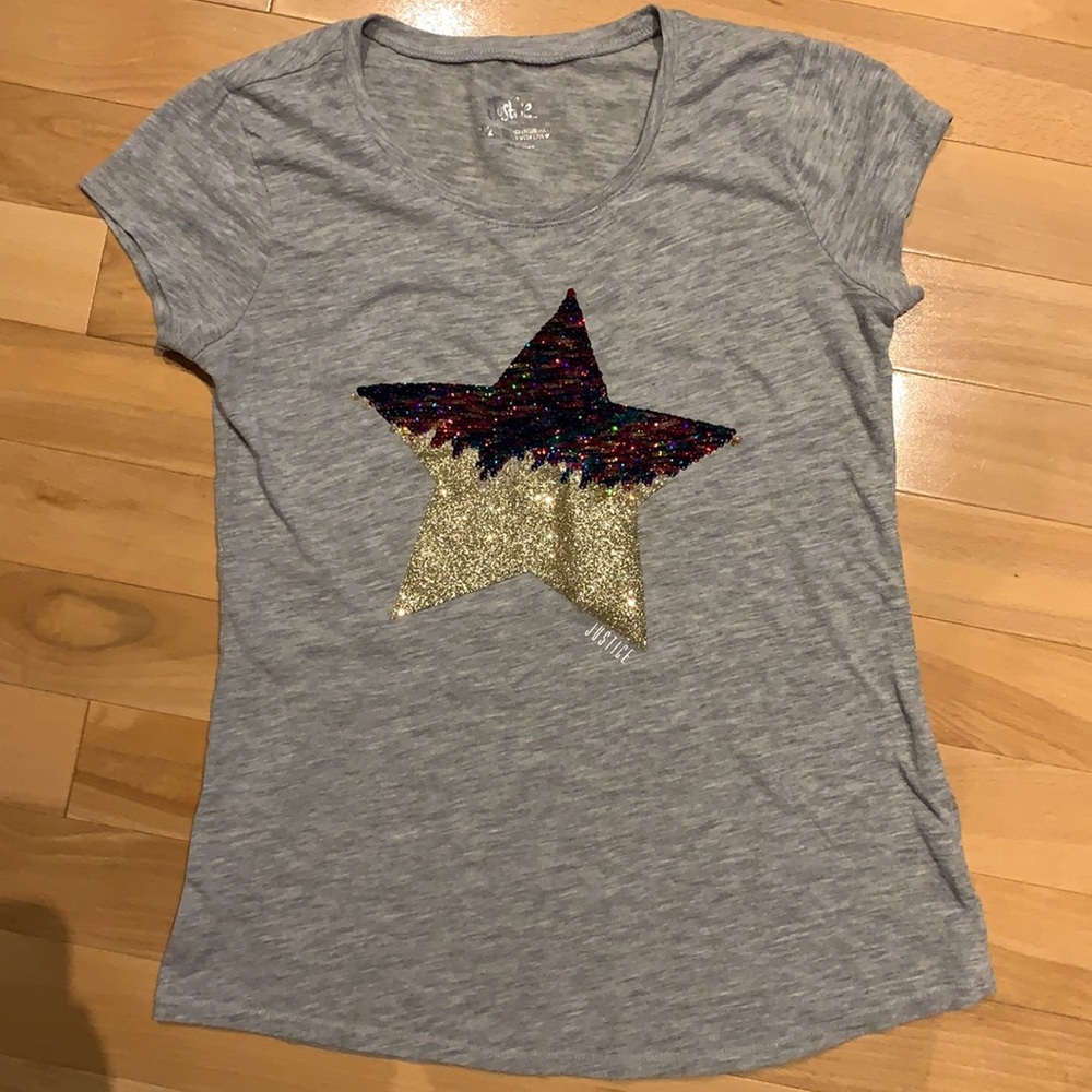 💥2/$30 EUC Justice Girl Star flip sequins short sleeve tee - size 12